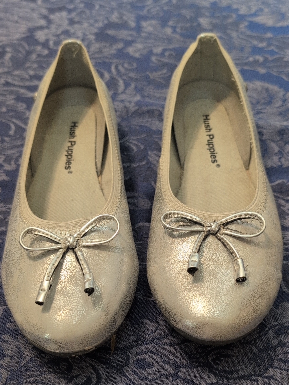 Hush Puppies Silver Shimmer Bow Flats